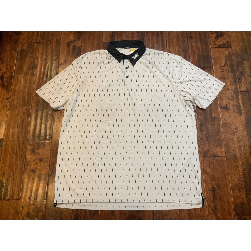 PXG White & Black Cactus Print Polo Short Sleeve Collared Golf Shirt, Size 2XL